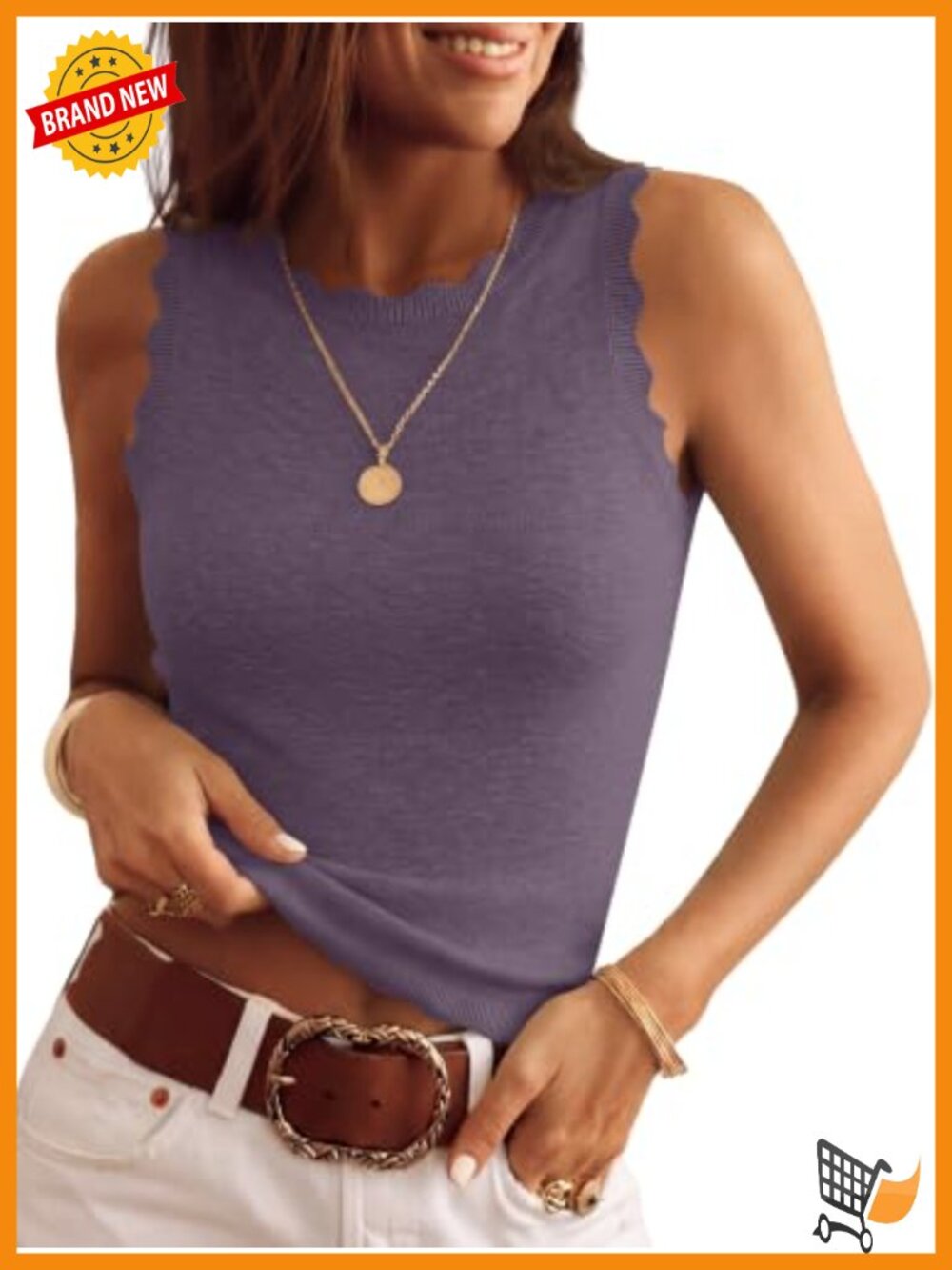 Scalloped Sweater Tank Top Sleeveless Round Neck Pullover Business Casual